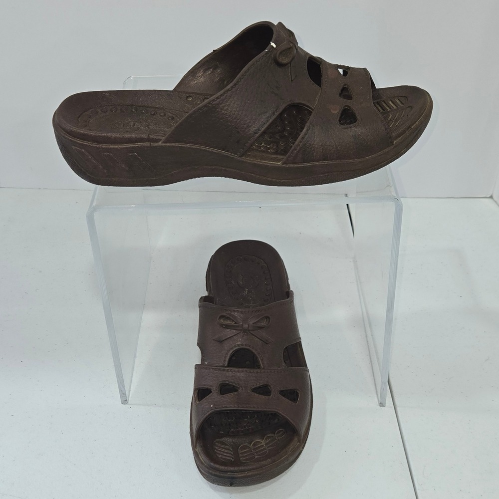 Pali hawaii Brown Rubber Slide Sandals Women Size XL M-172 Open Toe Beach Shoes